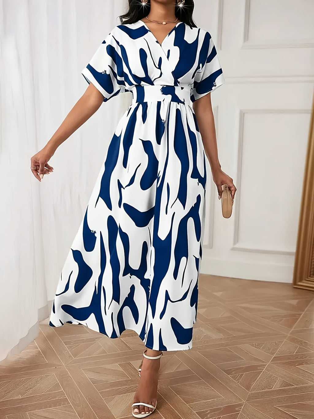 Color-block A-line dress with waist cinch - SalmanStore 
