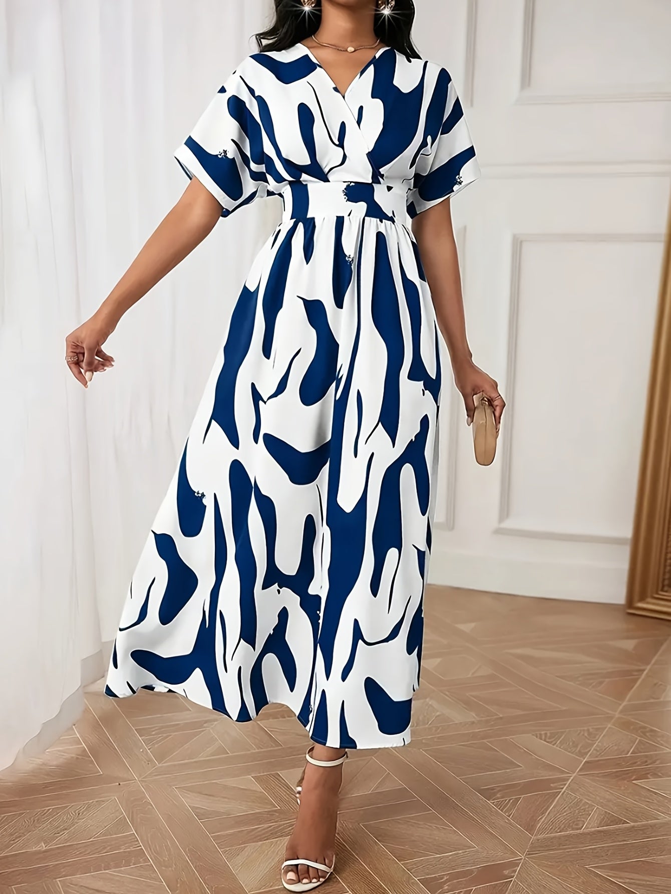 Color-block A-line dress with waist cinch - SalmanStore 