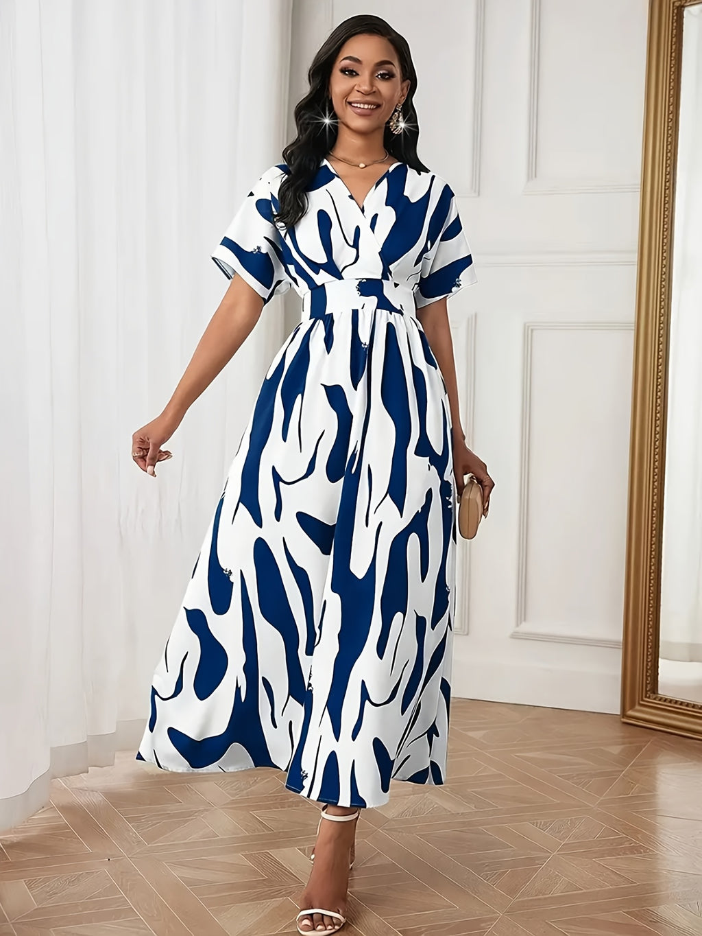 Color-block A-line dress with waist cinch - SalmanStore 