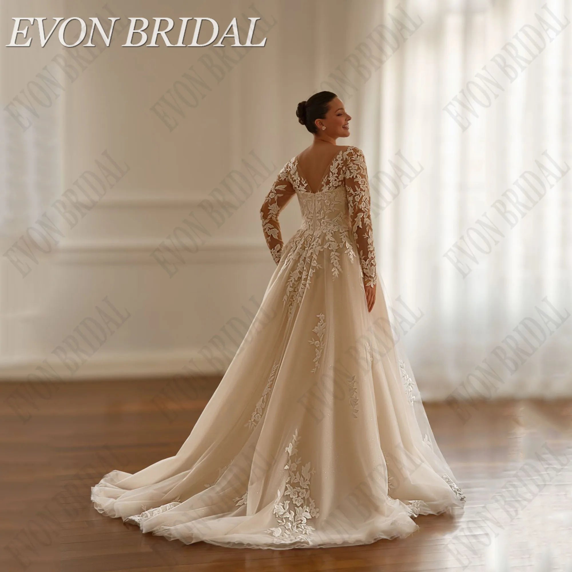Graceful Plus Size Wedding Dress - Organza Embroidery A-Line Ball Gown with Applique - JStorehub 