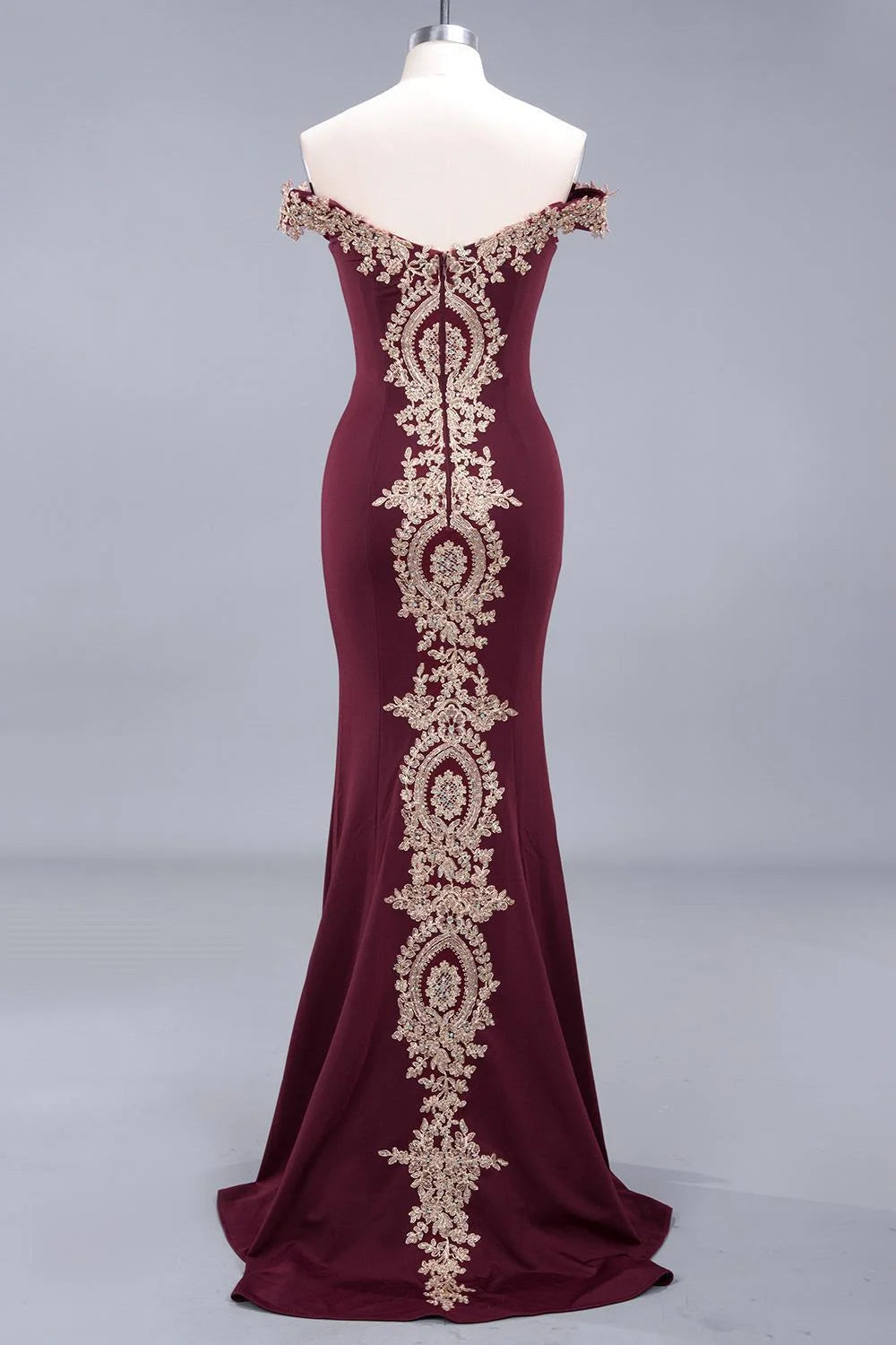 Burgundy Mermaid Satin Evening Dress - Lace Open Back Prom Gown - JStorehub 