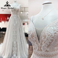 Blush Pink Boho A-Line Wedding Dress | Spaghetti Straps Lace Gown | Jstorehub - JStorehub 