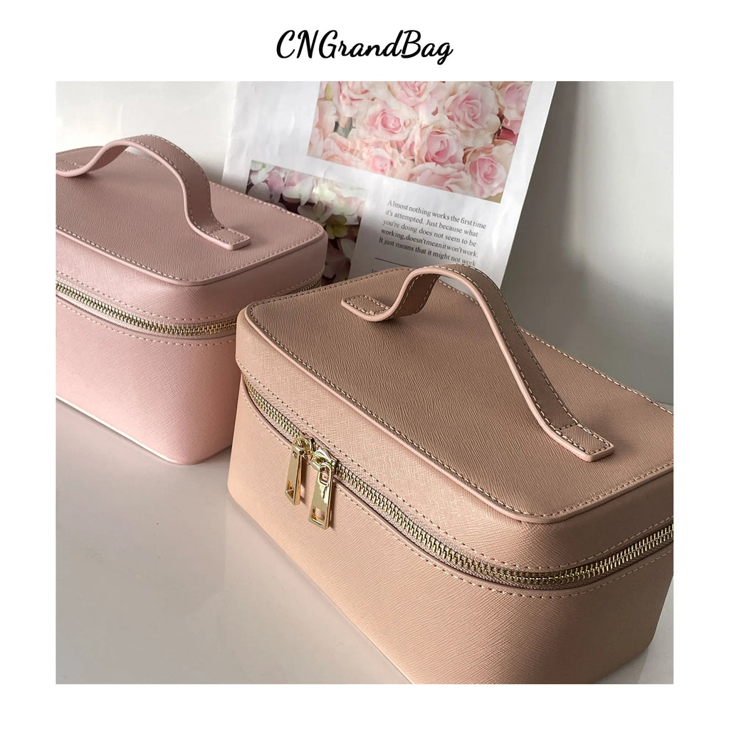 Custom Name Ladies Saffiano Split Leather Travel Toiletry Bag - Hanging Makeup Organizer - JStorehub 