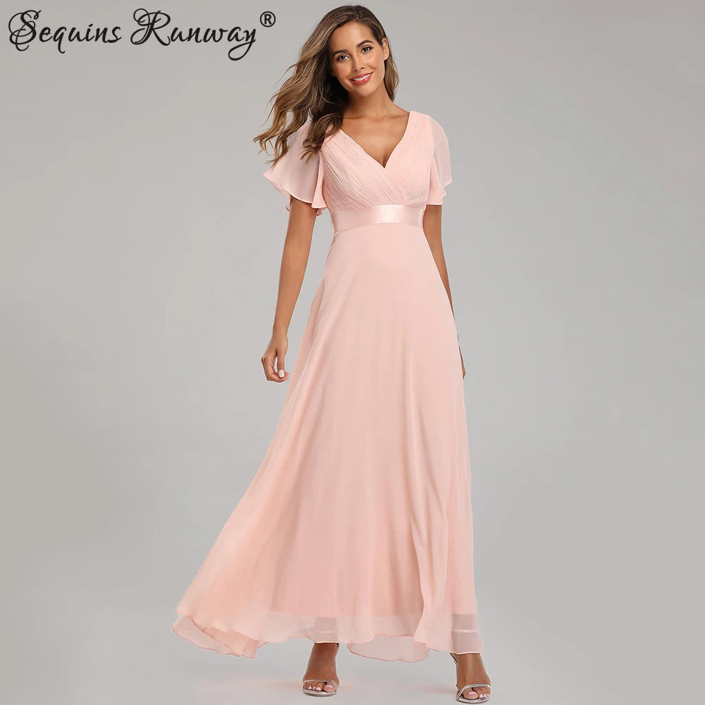 Sexy Pink Chiffon Tulle Maxi Summer Dress - Casual Vintage Long Party Gown