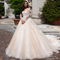 Customized Elegant Illusion Long Sleeve Wedding Dress - Luxury A-Line Bridal Gown - JStorehub 