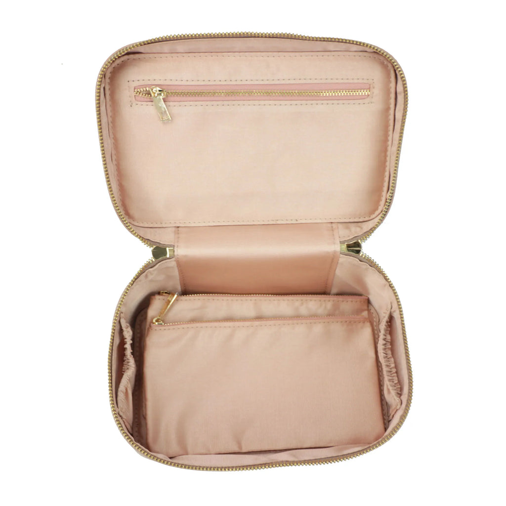 Custom Name Ladies Saffiano Split Leather Travel Toiletry Bag - Hanging Makeup Organizer - JStorehub 