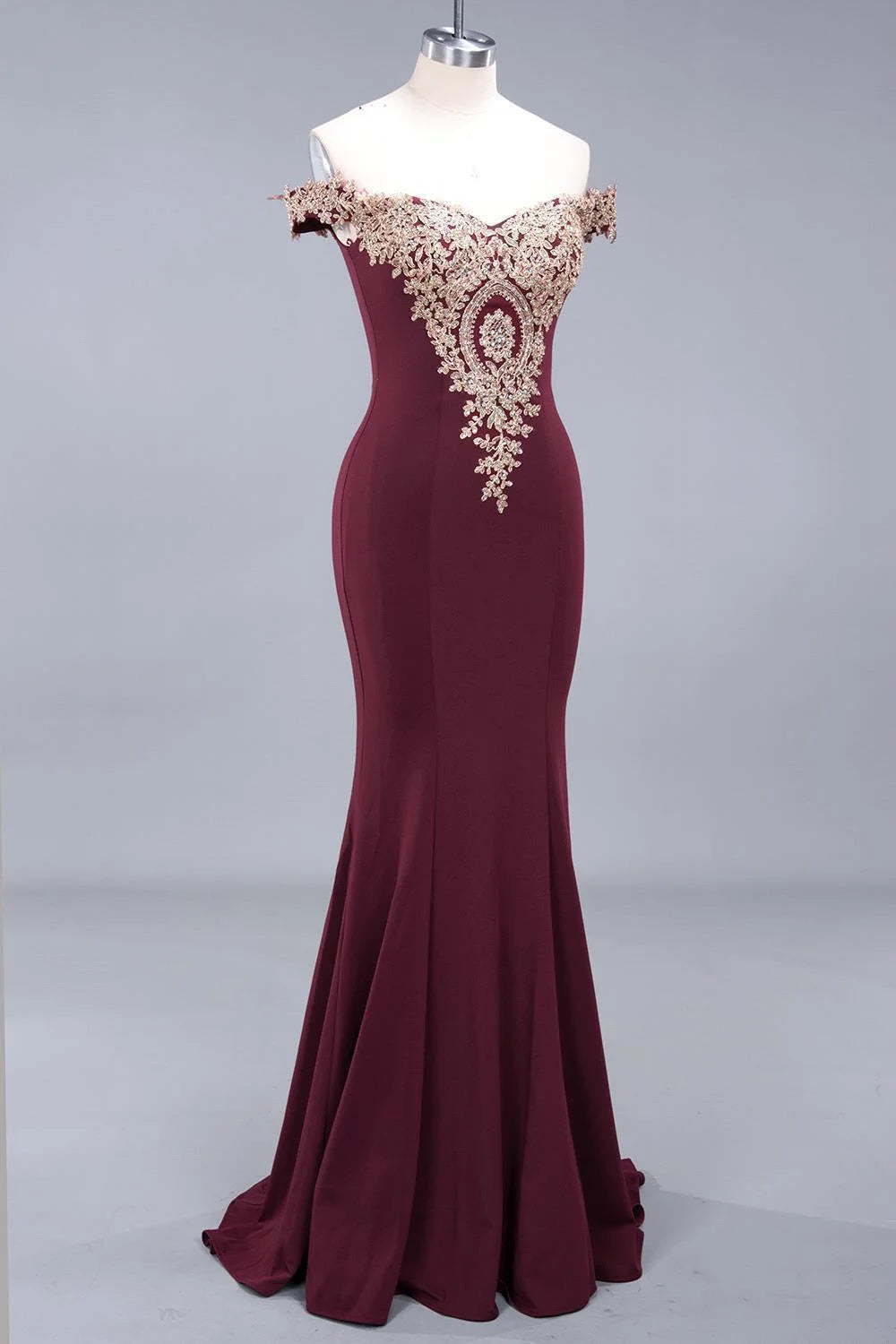 Burgundy Mermaid Satin Evening Dress - Lace Open Back Prom Gown - JStorehub 