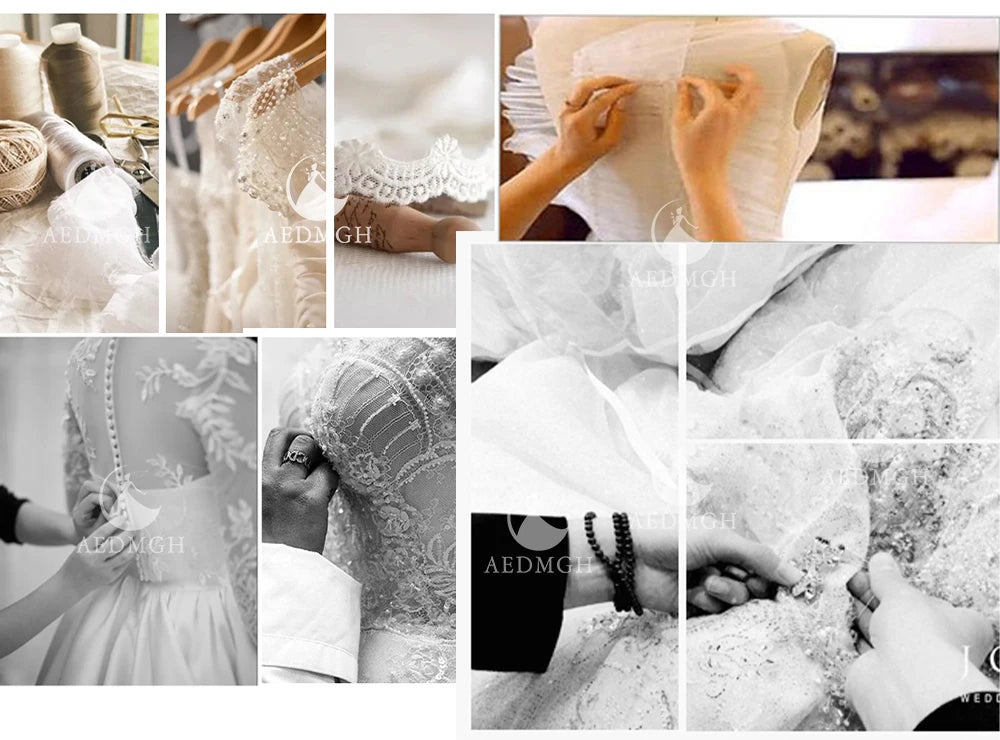 A-Line Elegant Wedding Dress - Boat Neck Long Sleeve Lace Applique Bridal Gown - JStorehub 