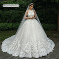 Luxury Lace Muslim Bride Wedding Dress - Ball Gown Sleeveless Plus Size - JStorehub 