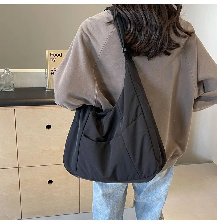 Trendy Women's Soft Cloth Shoulder Bag - Solid Color Y2K Casual Big Crossbody Bag 2026