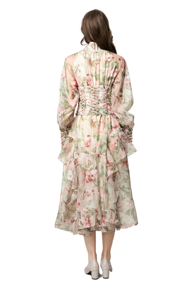Women Dresses: Stand Collar Floral Casual Vestidos | Salman Store