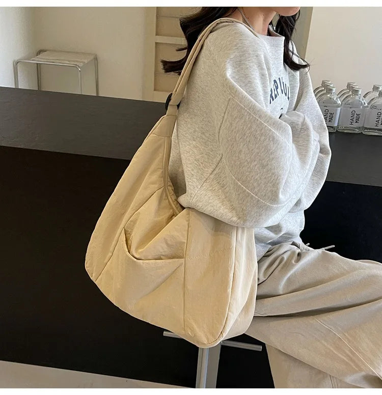 Trendy Women's Soft Cloth Shoulder Bag - Solid Color Y2K Casual Big Crossbody Bag 2026 - JStorehub 