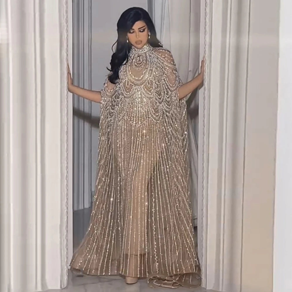Customized Luxury Nude Caftan Prom Evening Dress - Elegant Party Gown - JStorehub 