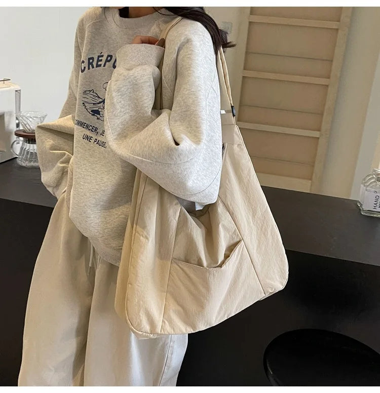 Trendy Women's Soft Cloth Shoulder Bag - Solid Color Y2K Casual Big Crossbody Bag 2026 - JStorehub 