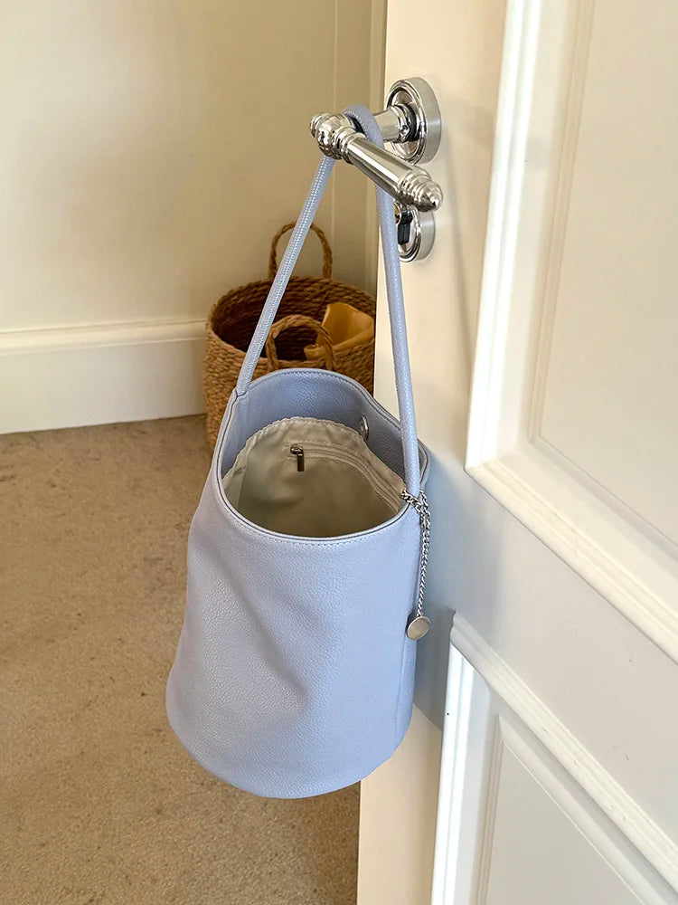 2026 Lychee Pattern Soft Leather Bucket Bag for Women - Casual Underarm Handbag - JStorehub 