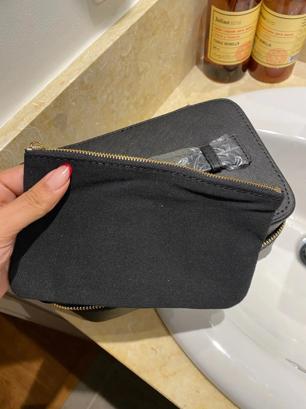 Custom Name Ladies Saffiano Split Leather Travel Toiletry Bag - Hanging Makeup Organizer - JStorehub 