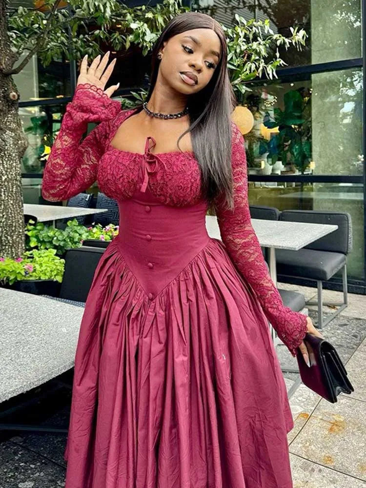 Women Dresses: Elegant Hollow Out Lace French Dress - Salman Store