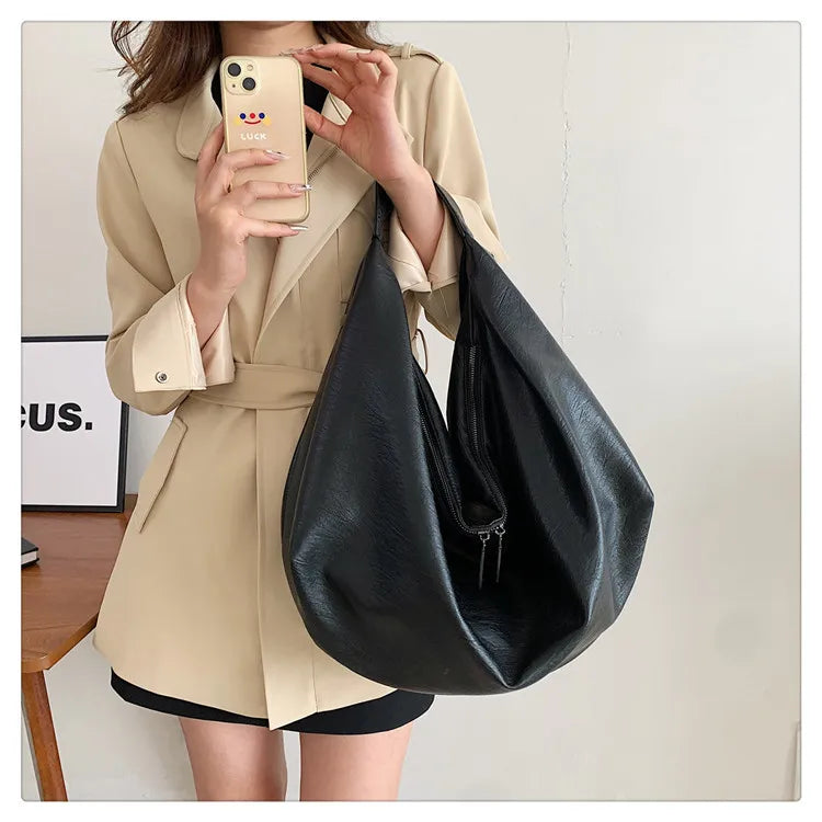 Big Black Shoulder Bag for Women - Large Hobo Soft Leather Crossbody Tote Bag