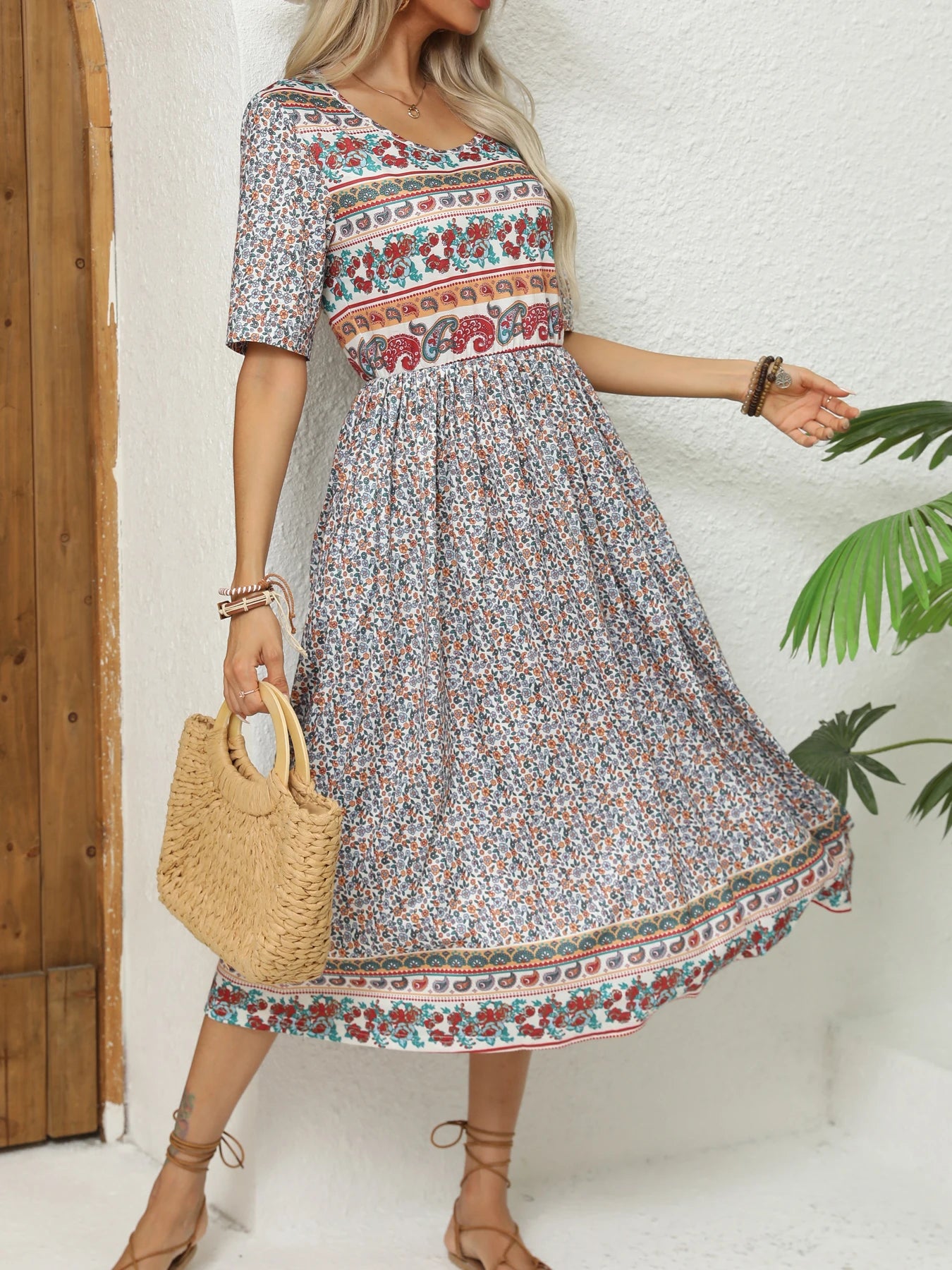 Women Dresses: Elegant Bohemian Print Dress - Salman Store