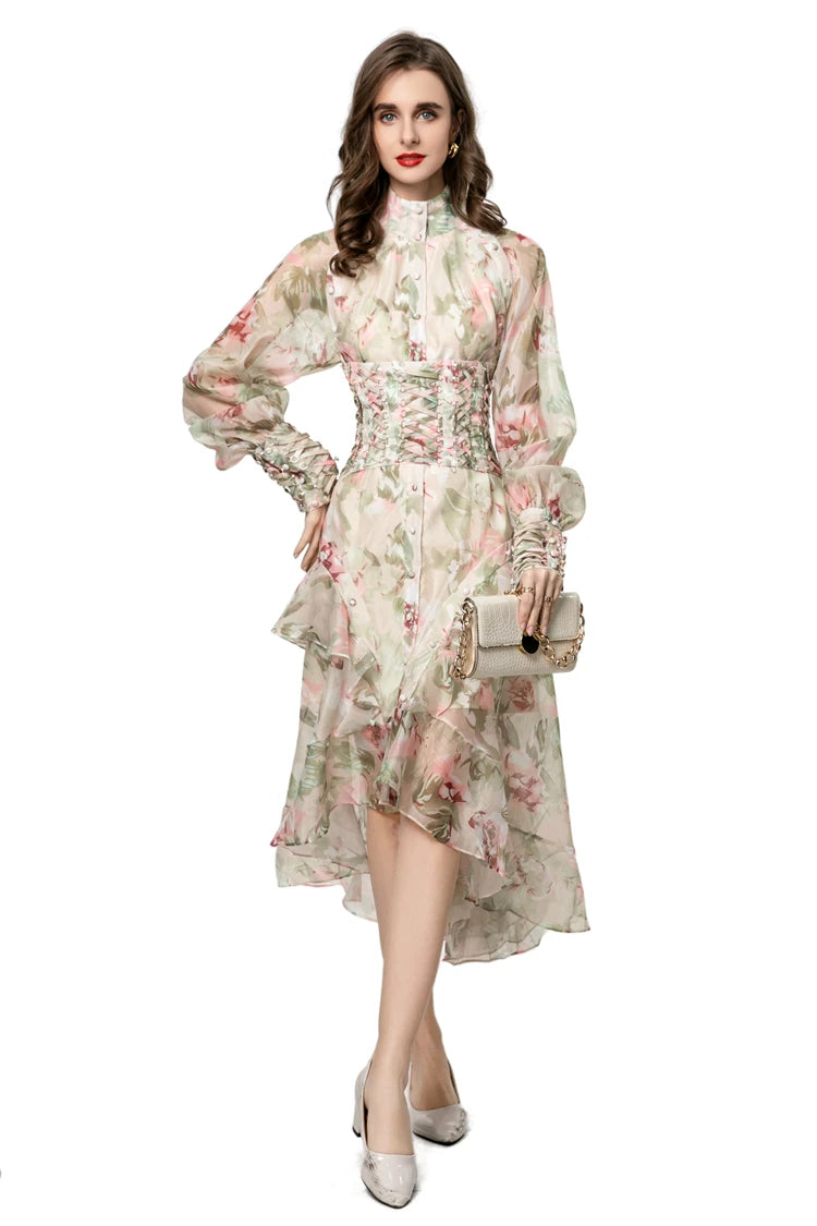 Women Dresses: Stand Collar Floral Casual Vestidos | Salman Store