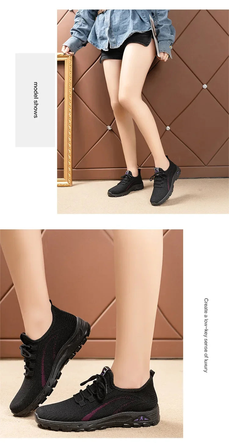 Black Beijing Cloth Casual Work Shoes for Women - Comfortable Slip-On Flats