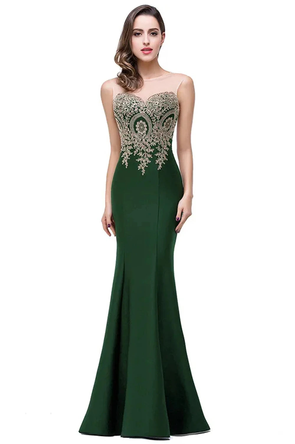 Royal Blue Mermaid Evening Dress with Golden Appliques Lace - Prom Wedding Gown