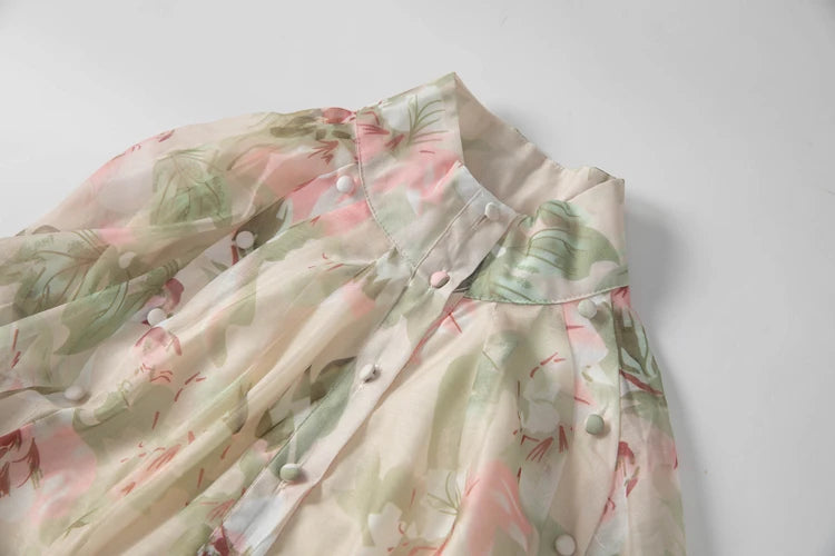 Women Dresses: Stand Collar Floral Casual Vestidos | Salman Store