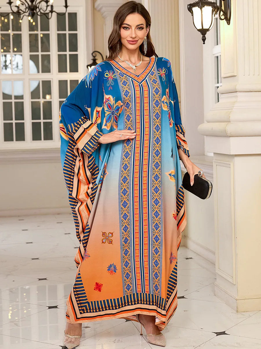 Women Embroidered Long Caftans Plus Size Kaftan Dresses Beach Bathing Suit Cover up moomoo Dress Moroccan Robe