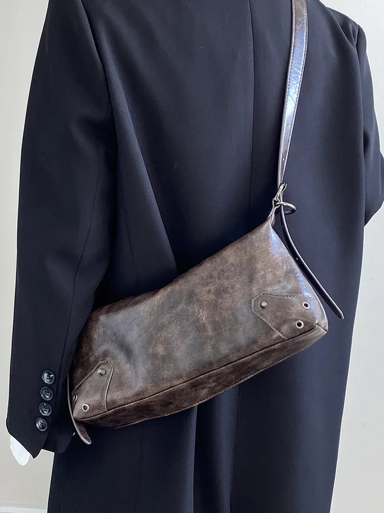 PU Leather Retro Underarm Bag for Women - Y2K Vintage Small Crossbody Handbag - JStorehub 