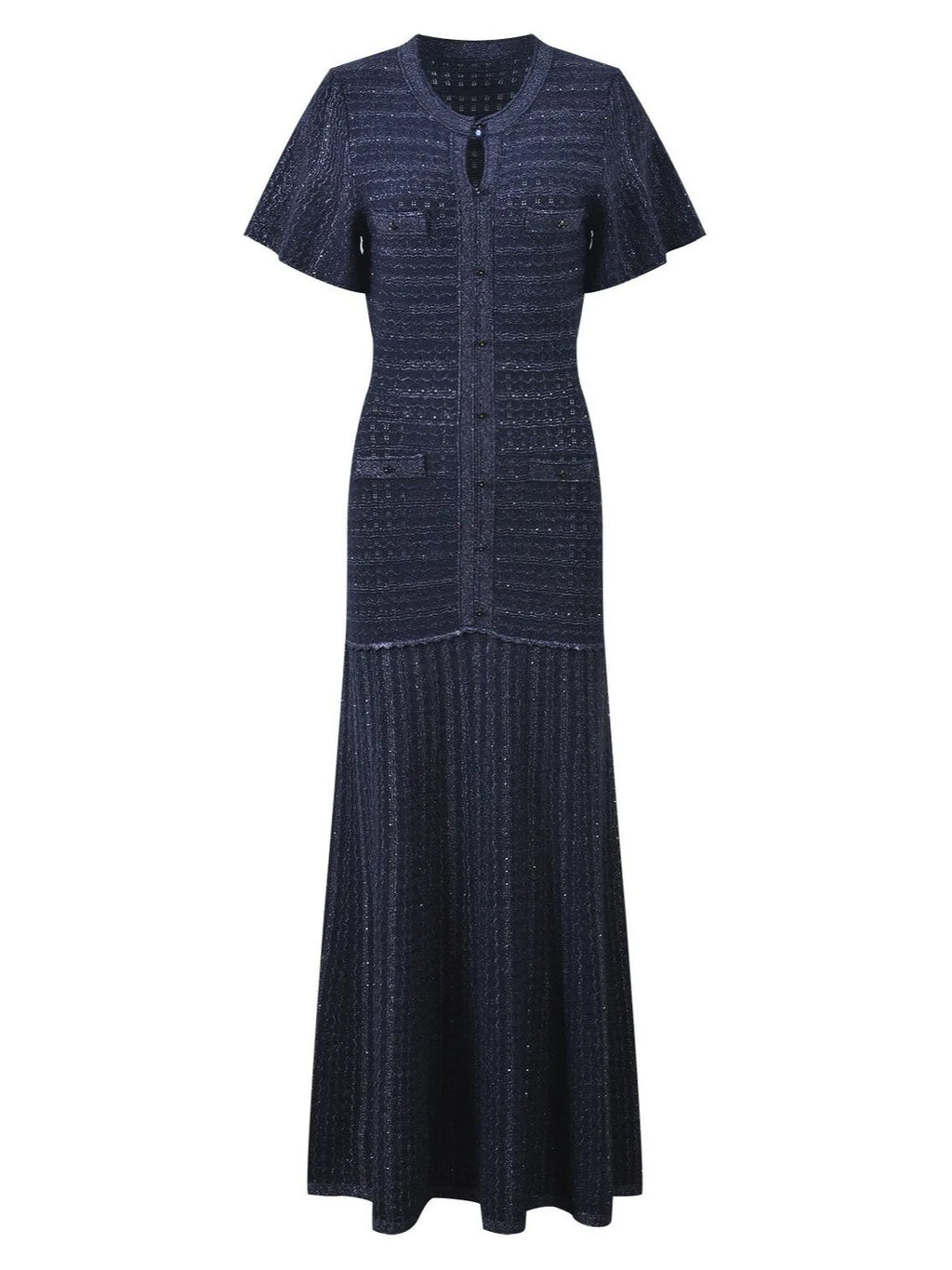 Solid Knit Hollow Out Maxi Dress for Women - Short Sleeve Bodycon Dress 2026 - JStorehub 