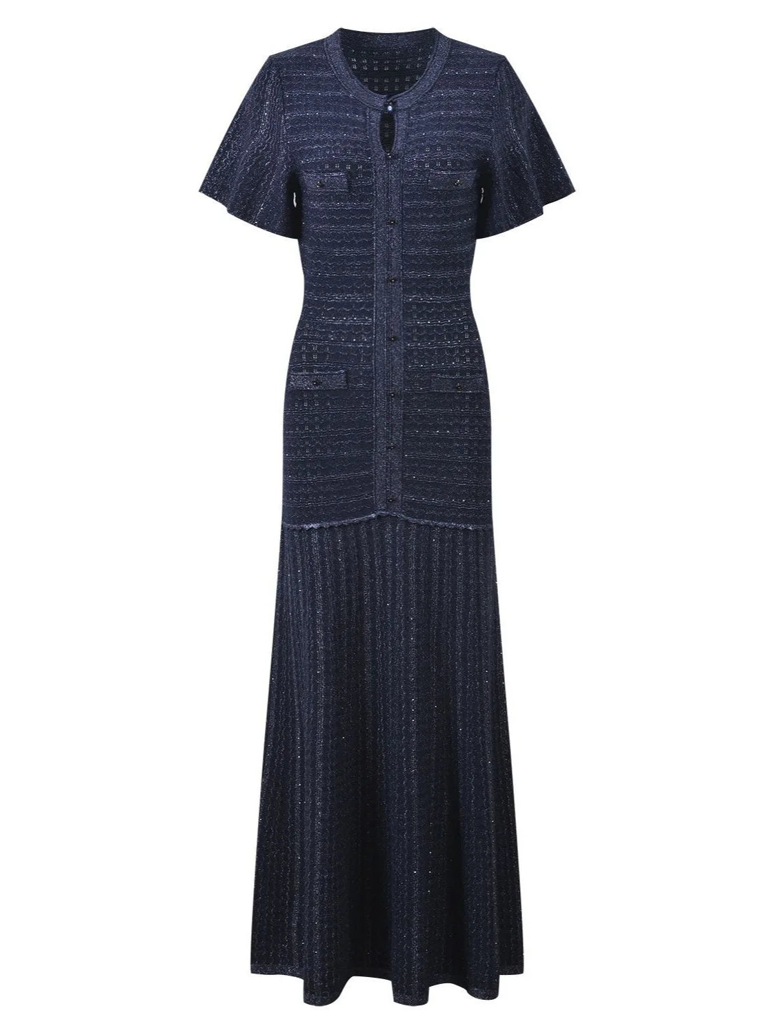 Solid Knit Hollow Out Maxi Dress for Women - Short Sleeve Bodycon Dress 2026 - JStorehub 