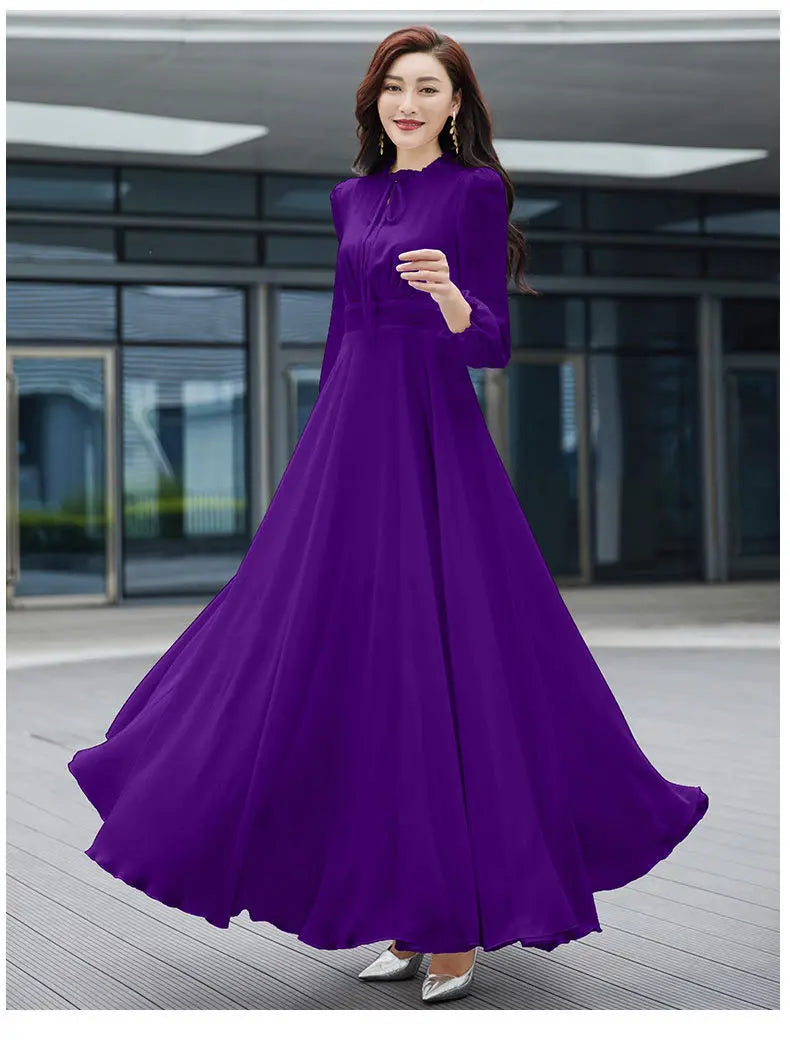2026 Bohemian Beach Long Chiffon Dress - Elegant Long Sleeve 4XL - JStorehub 
