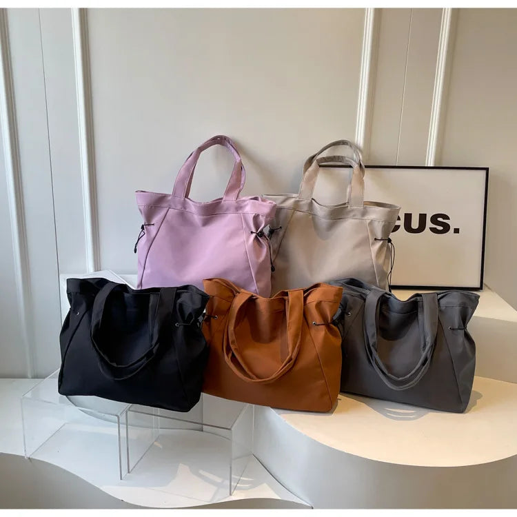 Casual Large Capacity Tote Bag for Women - Simple Aesthetic Drawstring Shoulder Bag - JStorehub 