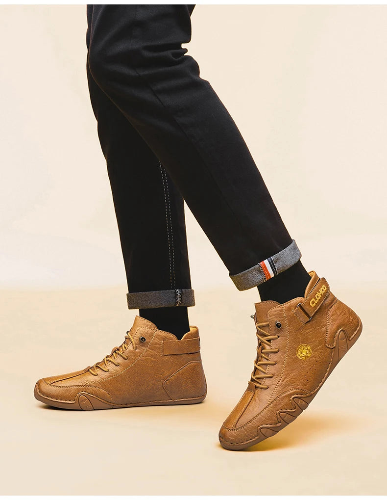 CLOHOO Hand-Sewn Soft-Soled Octopus Boot Men's Short Boots High-Top Leather Boots for Men