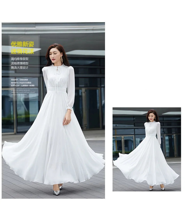 2026 Bohemian Beach Long Chiffon Dress - Elegant Long Sleeve 4XL - JStorehub 