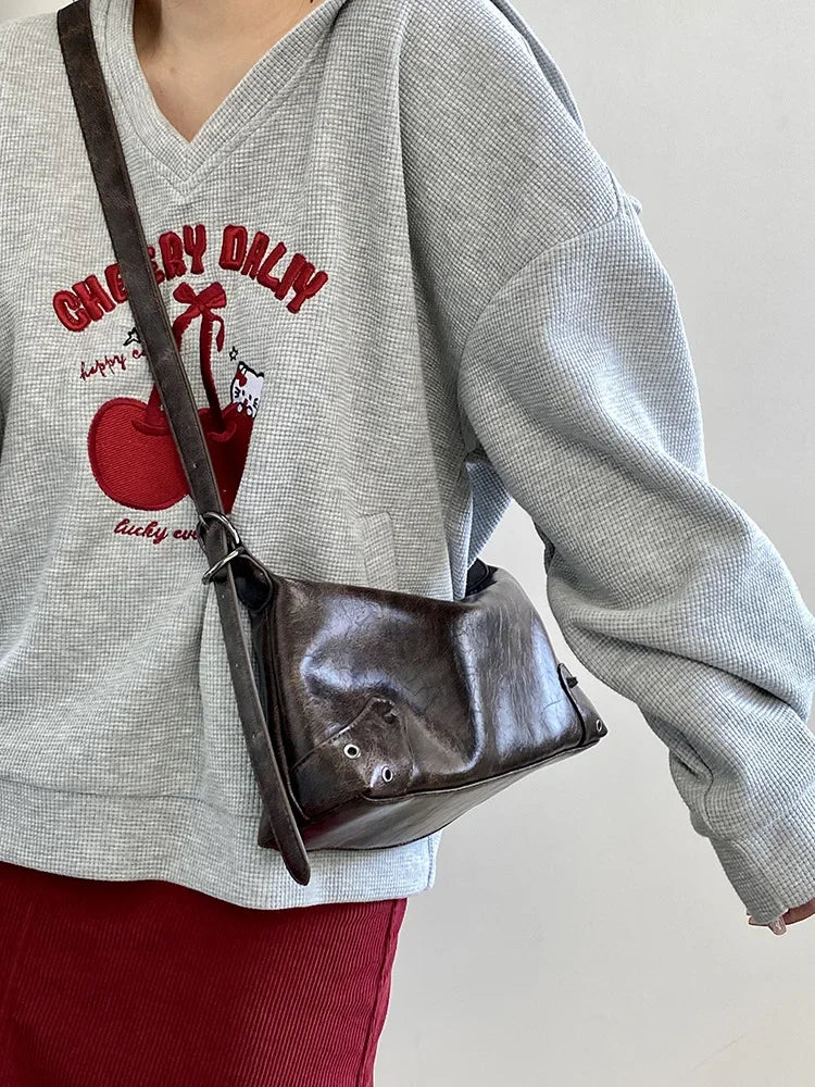 PU Leather Retro Underarm Bag for Women - Y2K Vintage Small Crossbody Handbag - JStorehub 