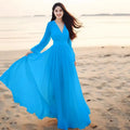 Beach Chiffon Long Sleeve Dress - Spring Summer Vacation Elegant Gown - JStorehub 