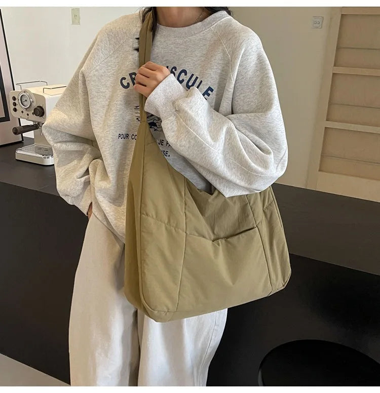 Trendy Women's Soft Cloth Shoulder Bag - Solid Color Y2K Casual Big Crossbody Bag 2026 - JStorehub 
