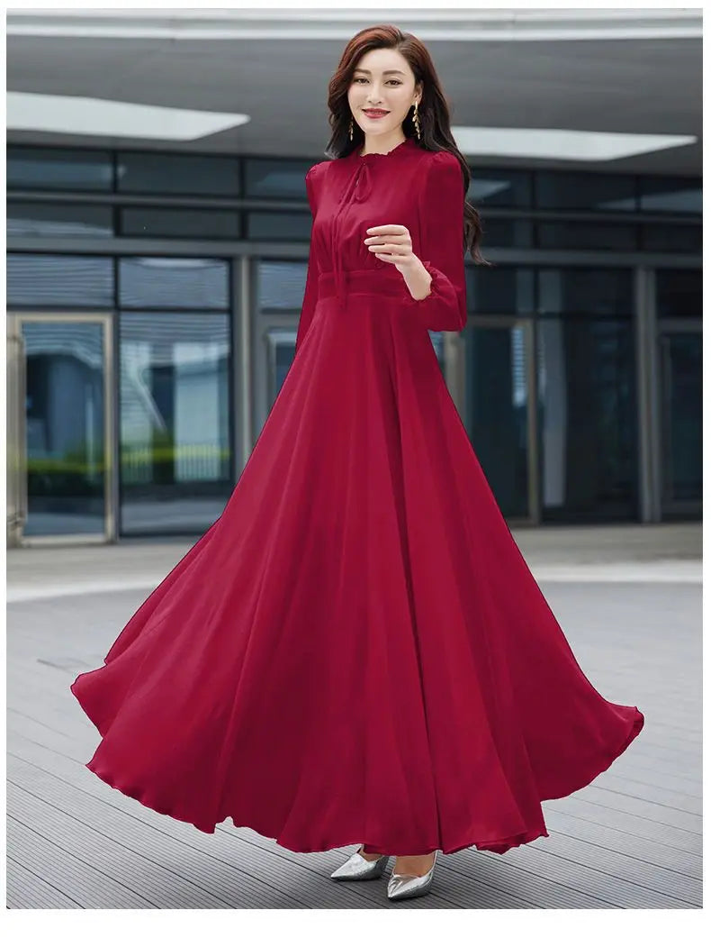 2026 Bohemian Beach Long Chiffon Dress - Elegant Long Sleeve 4XL - JStorehub 