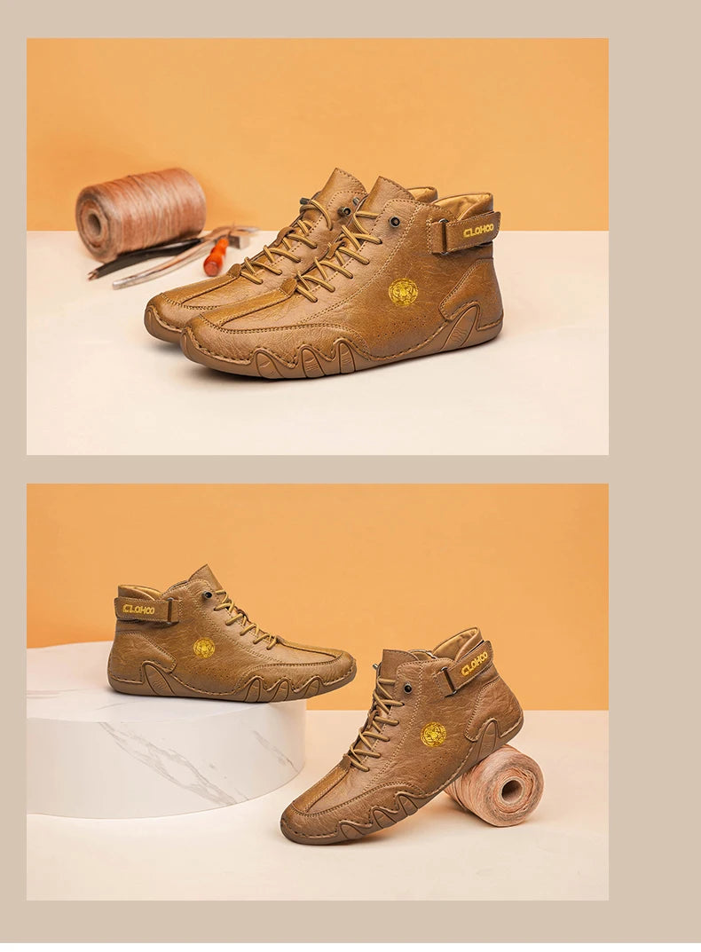 CLOHOO Hand-Sewn Soft-Soled Octopus Boot Men's Short Boots High-Top Leather Boots for Men