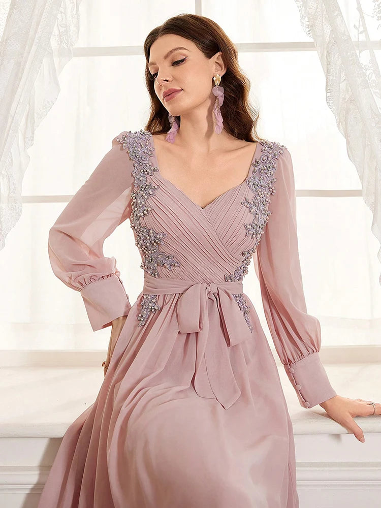 Luxury Formal Evening Bridesmaid Dress - Sweetheart Neckline Beaded Waist with Pearl Detailing - JStorehub 