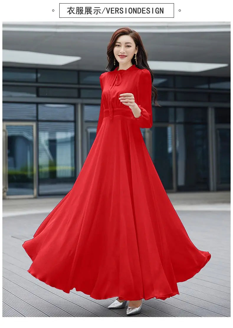 2026 Bohemian Beach Long Chiffon Dress - Elegant Long Sleeve 4XL - JStorehub 