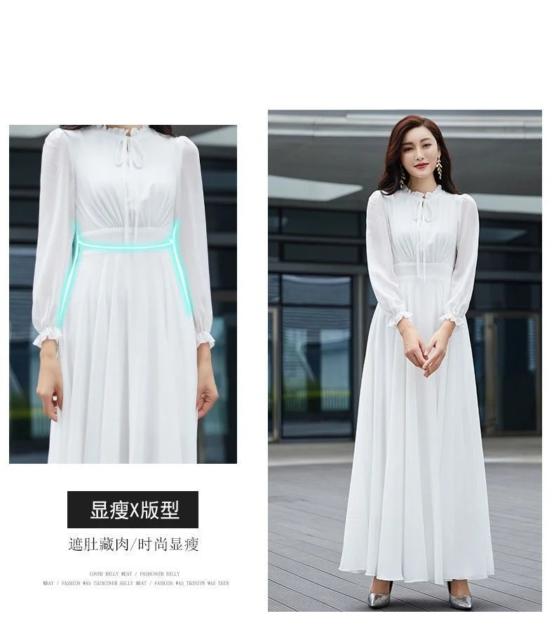 2026 Bohemian Beach Long Chiffon Dress - Elegant Long Sleeve 4XL - JStorehub 