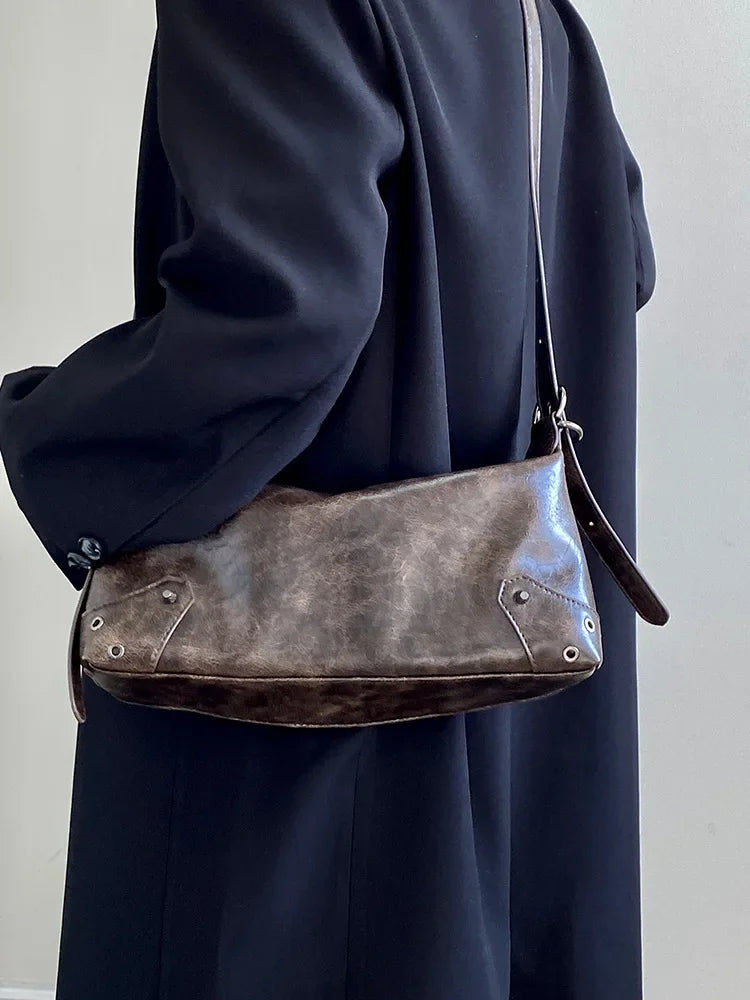 PU Leather Retro Underarm Bag for Women - Y2K Vintage Small Crossbody Handbag - JStorehub 
