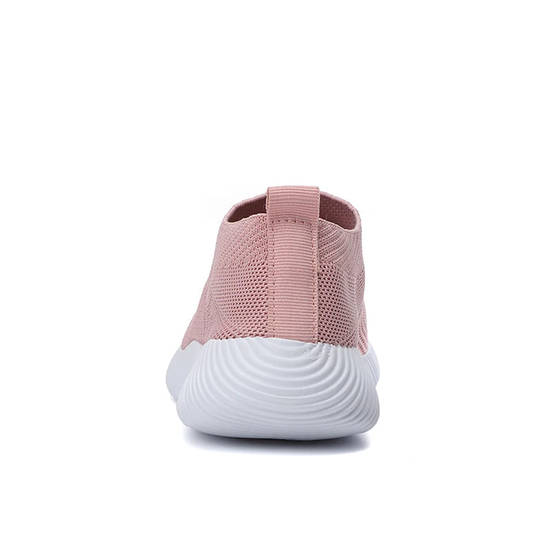 Women's Pink Mesh Sneakers - Breathable Flying Woven Slip-On Walking Shoes - JStorehub 