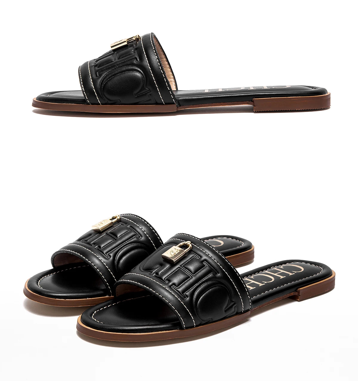 Women's Solid Color Embossed Flat Sandals - Simple Fashion Summer Slippers - JStorehub 