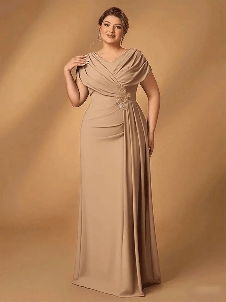 Plus Size Luxury Navy Blue Chiffon Mother of Bride Evening Dress - JStorehub 