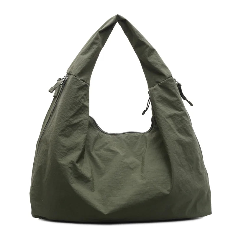 Chic Solid Color Nylon Tote Bag with Multiple Pockets - Large Capacity Shoulder Bag