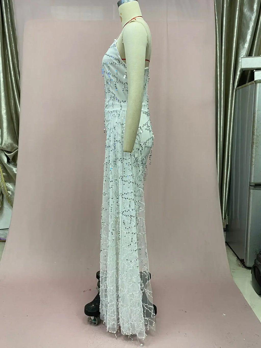Silver Lace-Up Tank Dress for Women - Sexy V-Neck Sleeveless Summer Dress - JStorehub 
