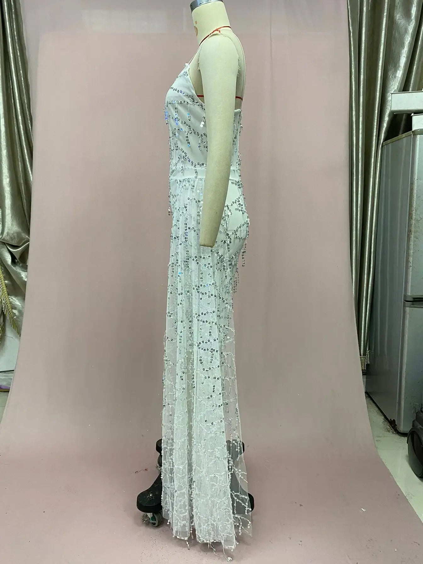 Silver Lace-Up Tank Dress for Women - Sexy V-Neck Sleeveless Summer Dress - JStorehub 